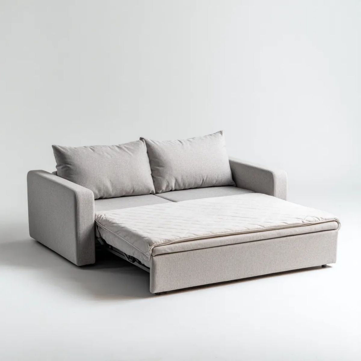 Dwuosobowa sofa rozkładana jasnoszara z tapicerką poliestrową 180 × 90 × 85 cm, powierzchnia spania 140 × 200 cm