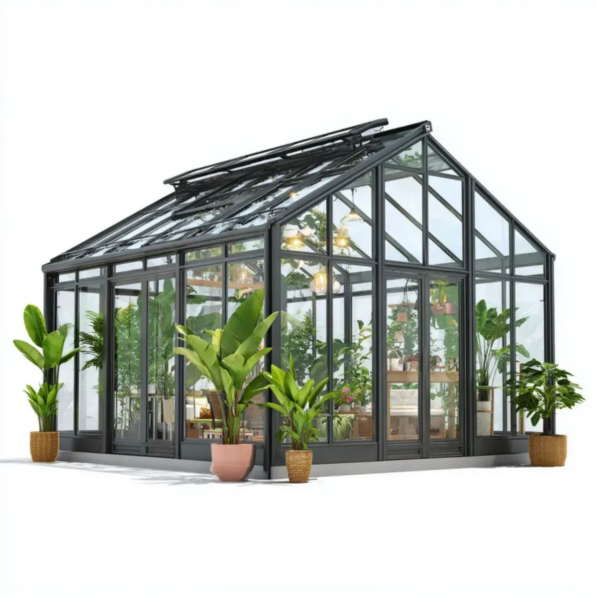 Szklarnia ogrodowa czarna z aluminium i szkła 400 × 300 × 280 cm z dachem dwuspadowym