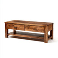 Brązowa szafka RTV z litego drewna palisandrowego 120 x 40 x 45 cm, 2 szuflady i półka