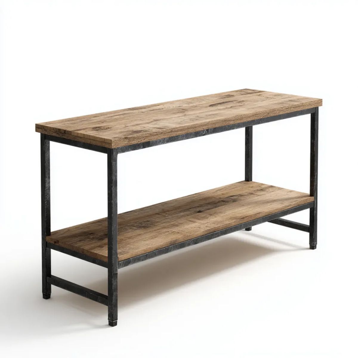 Brązowo-czarna konsola z płyty MDF i stali 120 x 40 x 80 cm z dolną półką