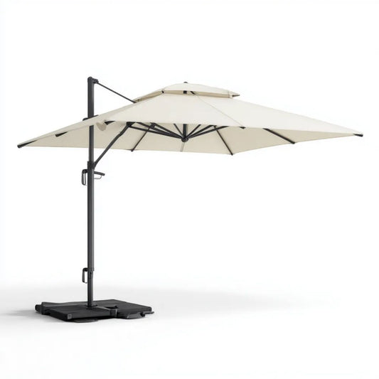 Boczny parasol ogrodowy aluminiowy z poliestrową czaszą 400 x 300 cm kremowo-czarny z podstawą