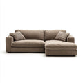 Beżowa sofa narożna z prawostronnym szezlongiem, sztruks poliestrowy, 250 x 160 x 85 cm
