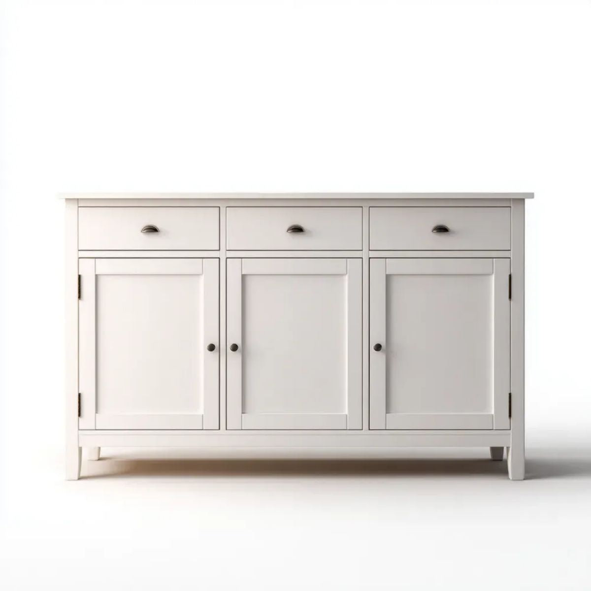 Biały kredens z płyty MDF 120 × 40 × 90 cm, 3 szuflady i 3 drzwi