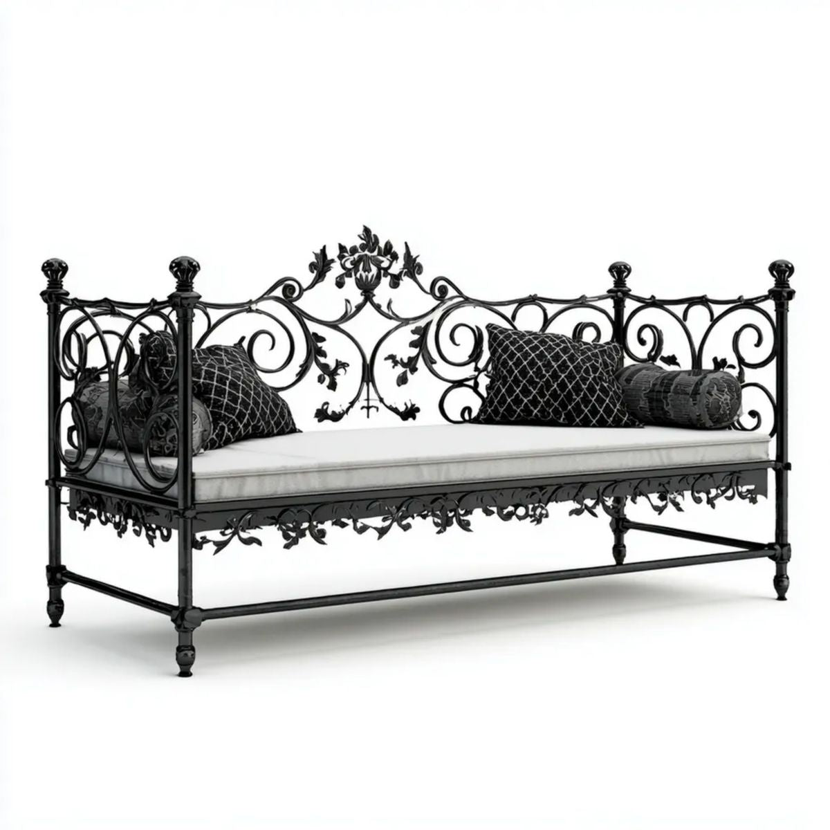 Metalowa sofa łóżko dzienne ze stali, czarna, 209 × 97 × 110 cm