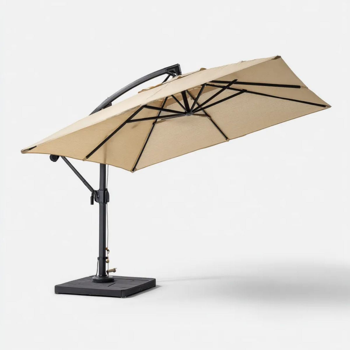 Beżowy boczny parasol ogrodowy stalowy z poszyciem poliestrowym 300 x 300 cm