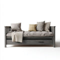 Rozkładana sofa drewniana z szufladą grafitowa 205 × 98 × 90 cm