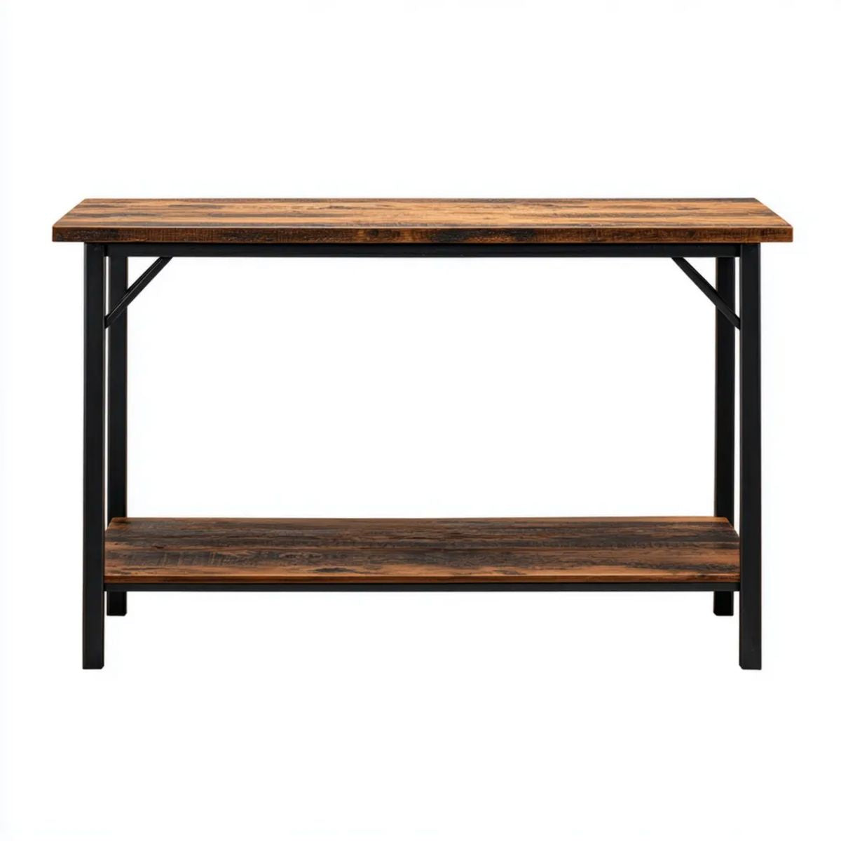Brązowo-czarny stolik konsolowy z drewna i stali 120 x 35 x 75 cm