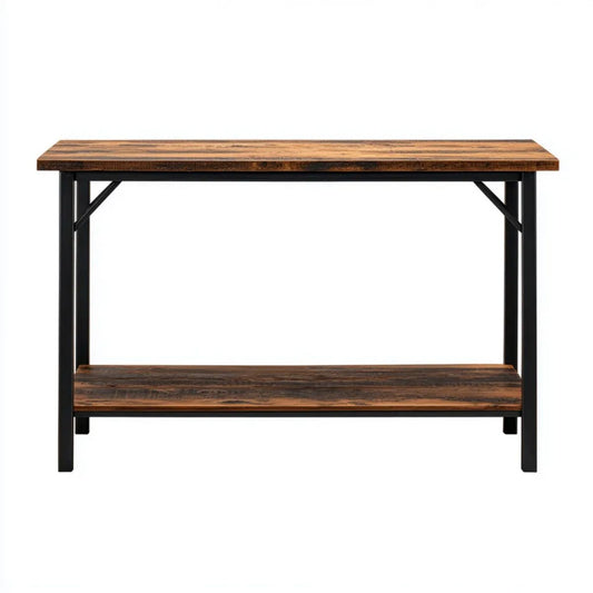 Brązowo-czarny stolik konsolowy z drewna i stali 120 x 35 x 75 cm