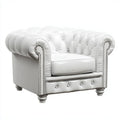 Biały fotel Chesterfield ze skóry syntetycznej 110 × 90 × 75 cm ze srebrnymi detalami