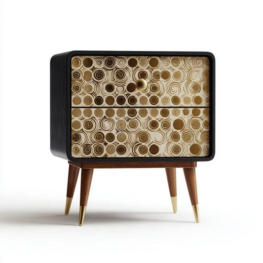Szafka nocna z 2 szufladami z płyty MDF, czarno-brązowo-beżowo-złota, 60 × 35 × 70 cm