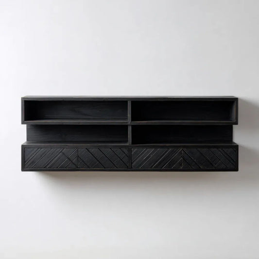 Wisząca szafka RTV czarna z płyty MDF 180 × 40 × 45 cm
