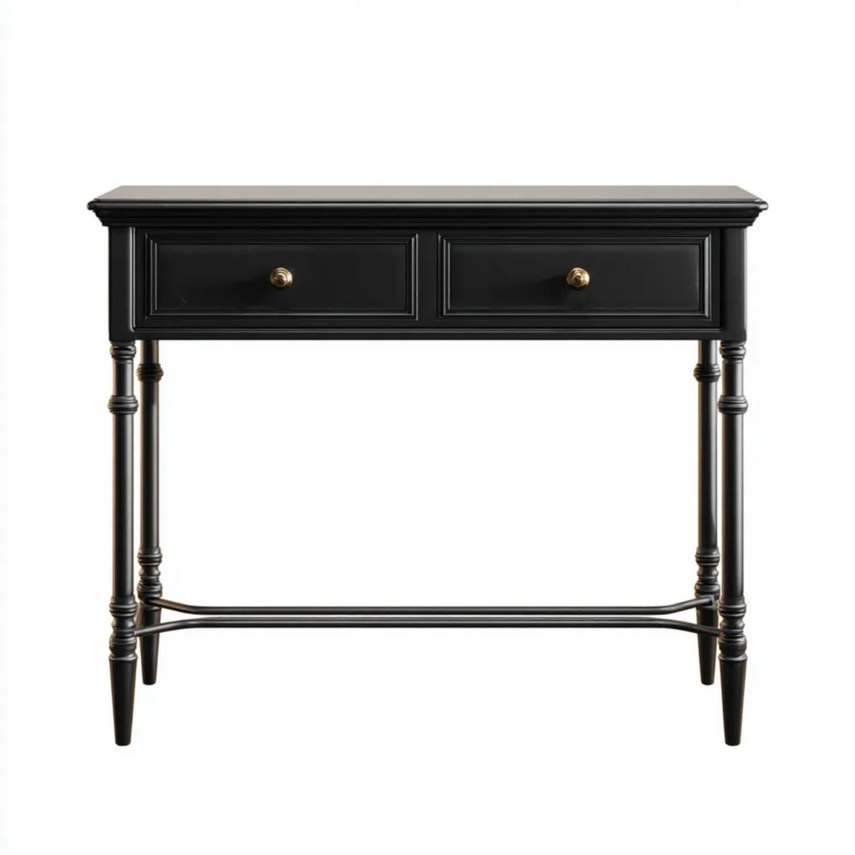 Czarna drewniana konsola z MDF z 2 szufladami, 120 x 40 x 85 cm