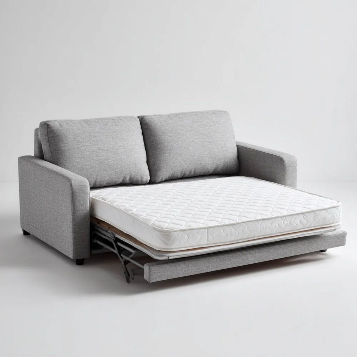 Dwuosobowa sofa rozkładana szara z tapicerką poliestrową, materac 140 × 190 cm