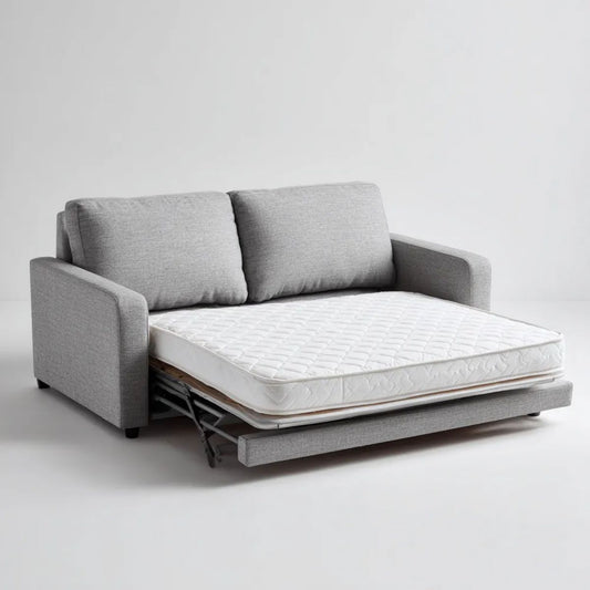 Dwuosobowa sofa rozkładana szara z tapicerką poliestrową, materac 140 × 190 cm
