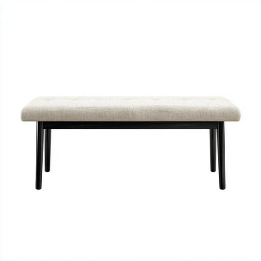 Beżowa ławka tapicerowana z poliestru na czarnych metalowych nogach 100 x 35 x 45 cm