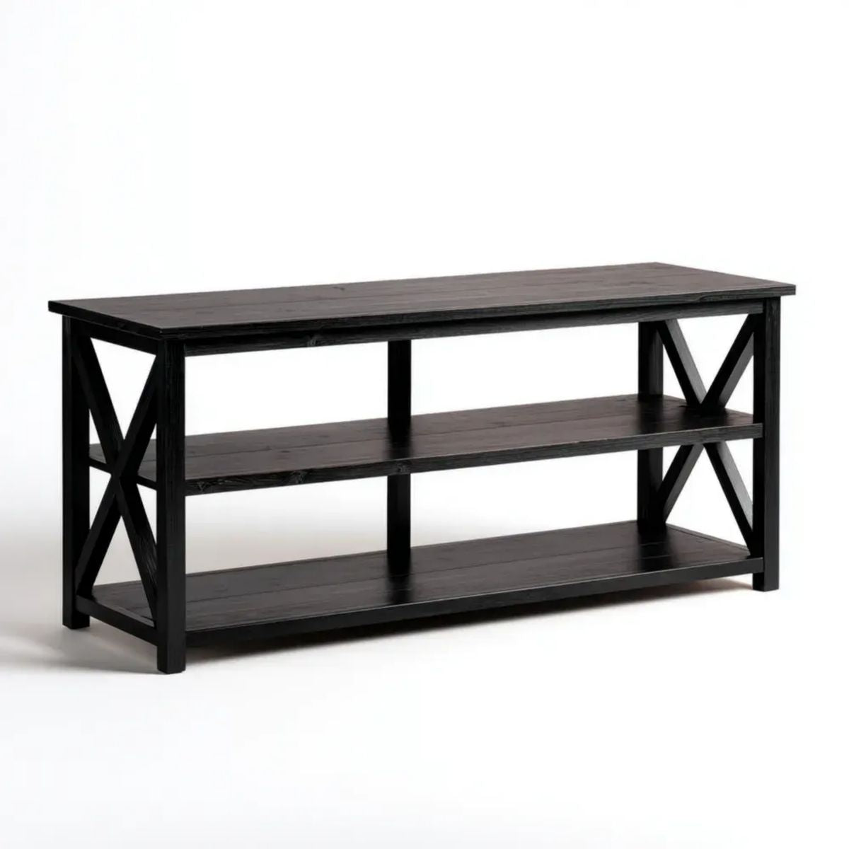 Szafka RTV czarna z litego drewna sosnowego 120 x 40 x 60 cm z 2 półkami