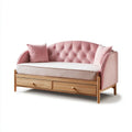Różowa sofa dzienna z drewna litego z 2 szufladami, 198 × 98 × 92 cm