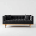 Czarna sofa trzyosobowa z tapicerką poliestrową i drewnianymi nogami, 210 x 85 x 82 cm
