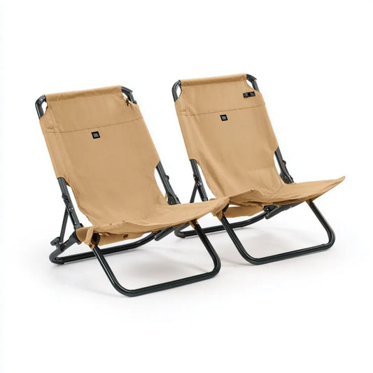 Zestaw 2 składanych krzeseł ogrodowych khaki z poliestru 600D na stalowym stelażu, 56 × 65 × 73 cm