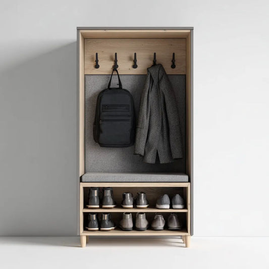 Otwarta szafa z siedziskiem i półkami na buty MDF 80 x 35 x 190 cm Jasny dąb/Szary/Czarny