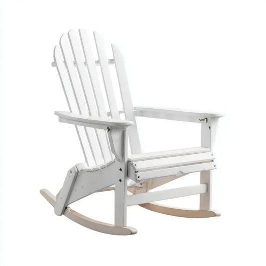 Biały zewnętrzny fotel bujany Adirondack z litego drewna 78 x 98 x 92 cm