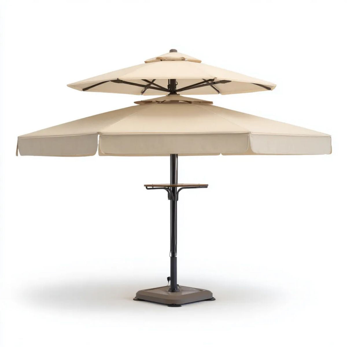 Beżowy kwadratowy parasol ogrodowy z podwójną czaszą poliestrową 300 × 300 cm