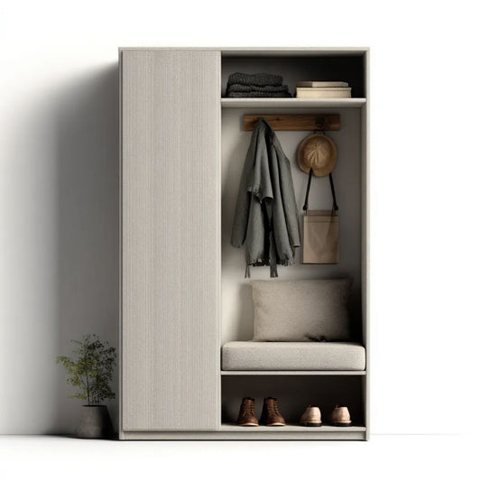 Szafa do przedpokoju z siedziskiem z płyty wiórowej laminowanej 100 × 40 × 200 cm jasnobeżowo-jasnoszara